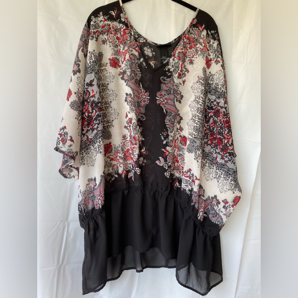 Lane Bryant Black, White & Red Floral Paisley Blouse